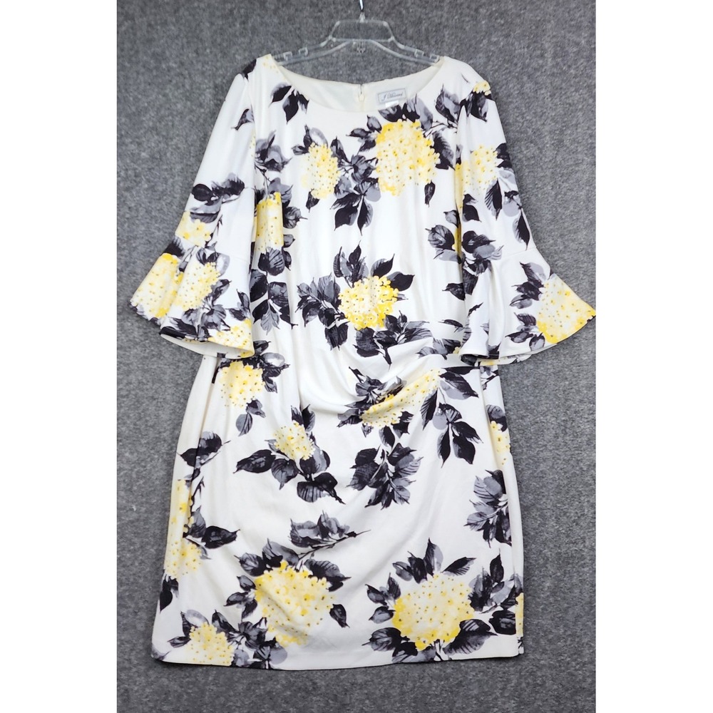J Howard Floral Sheath Dress‎ Women 22W White Yellow Black Bell Sleeve